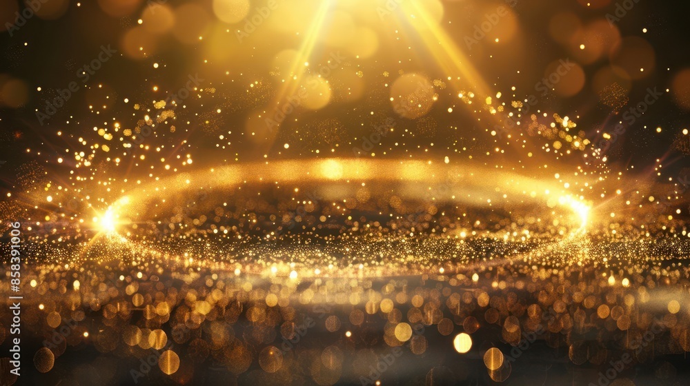 Aufkleber magical golden glitter circle with sparkling light particles and lens flare effect 3d rendering