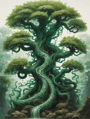 Fototapeta premium Huge tree in a foggy forest