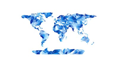 Naklejka premium Vector illustration of world map made from blue triangles on a white background, in a flat design style using simple shapes and polygonal geometric forms