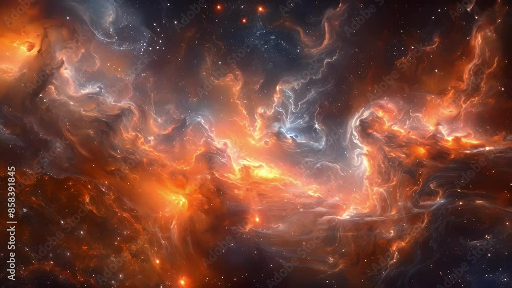 Poster a celestial spectacle unfolding above with tendrils of light weaving in and out of each other creati