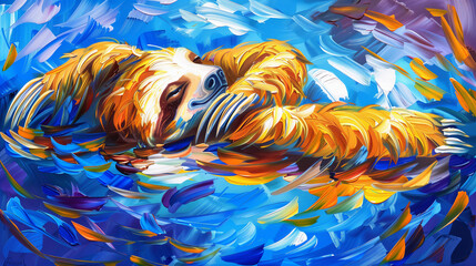 Horizontal oil painting of a Sloth