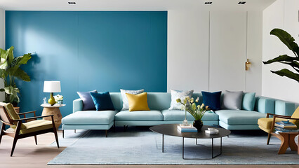 Modern minimalist house with an ideal and beautiful environment with an elegant and simple living room, Generaive AI