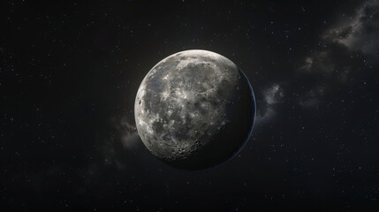 Realistic Black and White Illustration of the Moon in Space