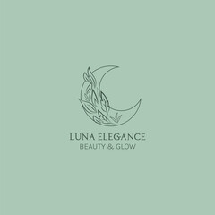 Moon Shaped Botanical Leafs Beauty and Elegance Luna Logo Design