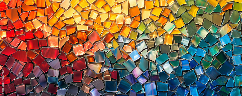 Poster a mosaic pattern made up of tiny pieces of colored glass, reflecting the light in a dazzling display