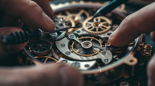 A person is working on a watch, carefully adjusting the gears. Generate AI image