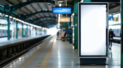 Naklejka premium Blank digital billboard at a modern train station