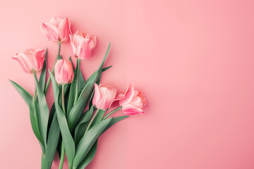 elegant tulips on pink background