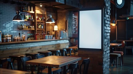 Empty digital sign poster mockup in a bar setting