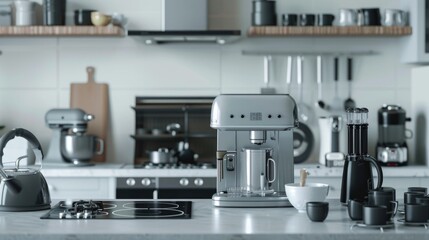 Coffee maker and tea kettle on a kitchen counter, perfect for a morning routine or entertaining guests