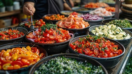 Fresh and Colorful Salads at a Food Market