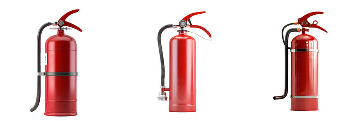 Obraz premium Three red fire extinguisher isolated on a white background