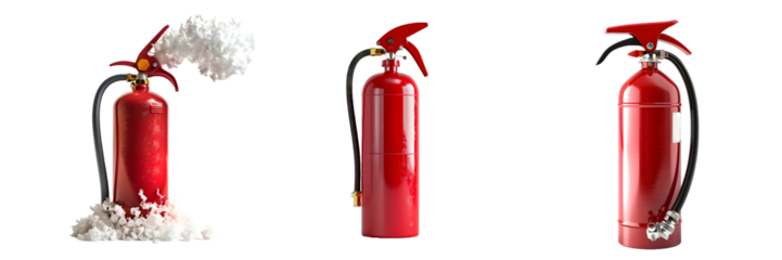 Three red fire extinguisher isolated on a white background