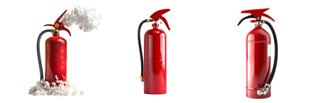 Three red fire extinguisher isolated on a white background