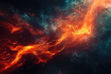 Close-up shot of flames and smoke on a dark surface, suitable for use in designs related to heat, energy or dramatic effects