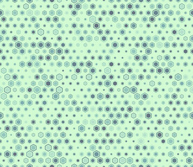 Seamless hexagon pattern with multicolored geometric elements of varied sizes. Hexagon mosaic background with inner solid cells. Tileable vector illustration.