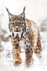 Obraz premium Wild cat in snowy landscape, perfect for winter or nature-themed designs
