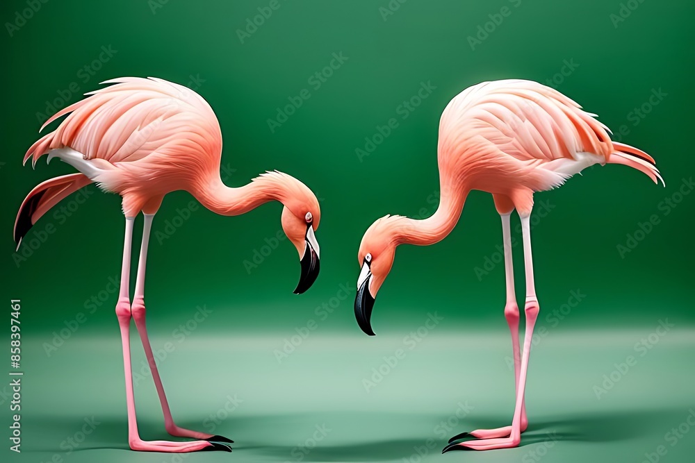 Wall mural Flamingo on light green screen background