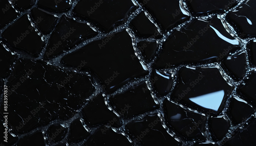 Poster close-up image of water droplets forming intricate patterns on a black surface