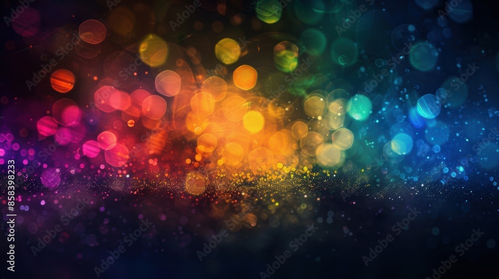 Wall mural Colorful blurred bokeh lights on a black background