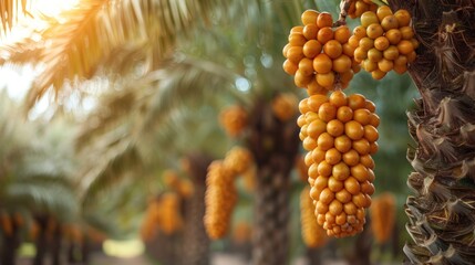 Golden Fruit Hanging From a Palm Tree