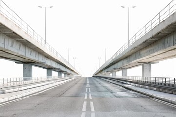 Aerial view of a deserted highway with a bridge in the background, great for urban planning or infrastructure projects