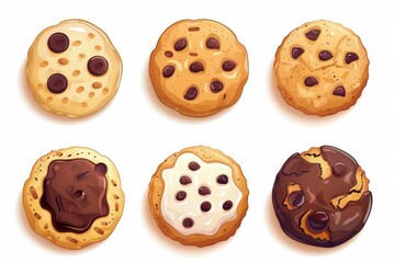 A selection of six different cookies, including chocolate chip, oatmeal raisin, peanut butter, snickerdoodle, gingerbread, and shortbread