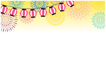 おしゃれな夏祭りの花火フレーム背景6黄色