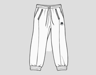 Ski sweat Jogger bottom shell Pants design flat sketch vector illustration, Track pants concept with front and back view, Sweatpants for running, jogging, fitness, and active wear pants design