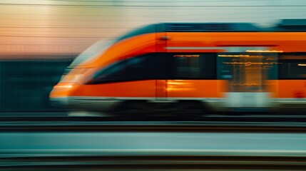Fototapeta premium Blurred image of train with orange and black stripes
