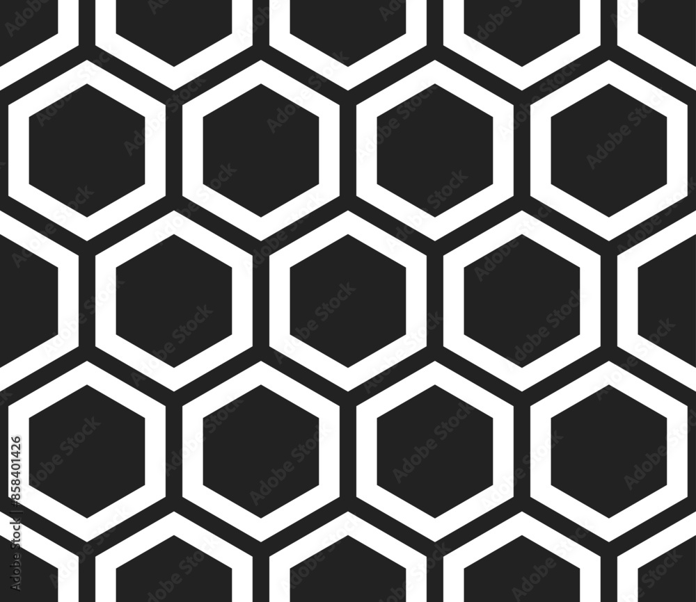 Poster mosaic hexagon shapes background. plain hexagon net with inner solid cells. large hexagons. seamless