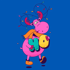 Christmas groovy psychedelic deer with HO letters.