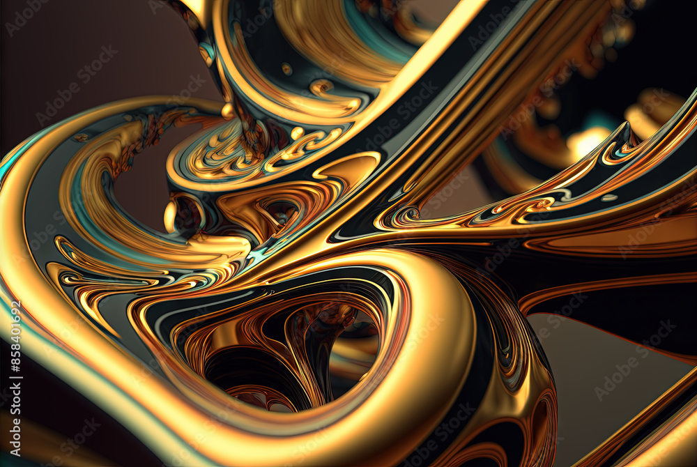 Poster Abstract background with colorful fractals. Surreal composition with fluid waves of liquid metal.