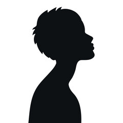 Woman profile silhouette. Silhouette of a young female with short hair. Side view. Vector illustration