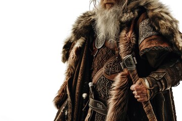 A person wearing a fur coat and having a long beard, possibly a historical or fantasy figure