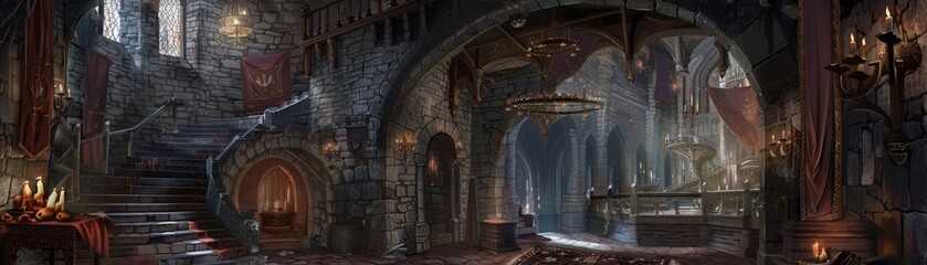 Naklejka premium Enchanted castle interior, fairytale setting, AI-generated image