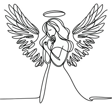 recommend clip art: line art drawing of woman angel with wings, line art of an angel