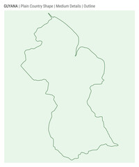Guyana plain country map. Medium details. Outline style. Shape of Guyana. Vector illustration.