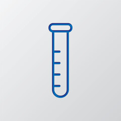 Test tube simple icon vector. Flat design. Paper cut design. Cutted blue symbol with shadow. Gray background