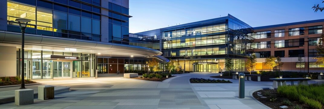 Corporate hospital campus exterior
