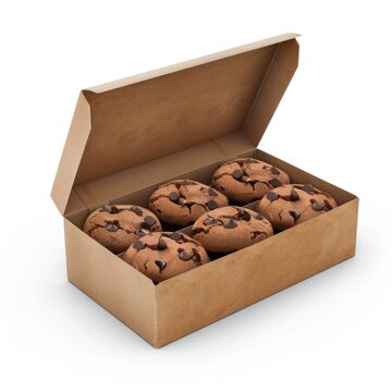 Cookie Box. Chocolate Cookies Dessert Paper Packaging on White Background