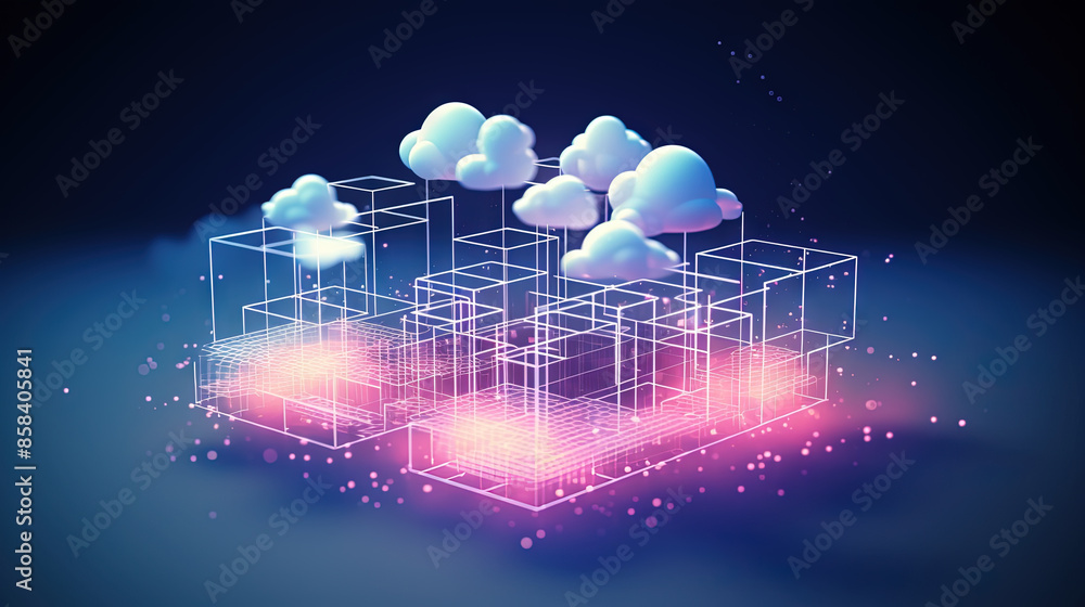 Aufkleber Data cloud structure concept with digital technology cloud sign for online backup and network compute power service.