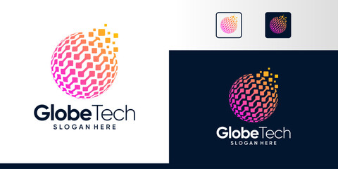 Globe tech Logo Design. Abstract Globe logo with digital technology connections design graphic symbol icon vector