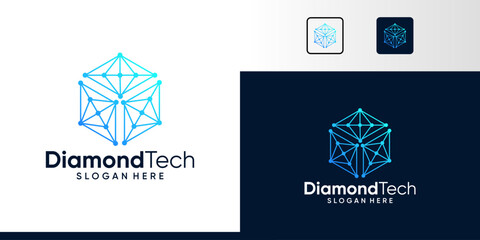 Diamond logo design with technology connections graphic symbol icon vector