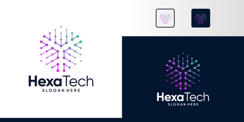 Technology connection logo design with hexagon shape design graphic symbol icon vector