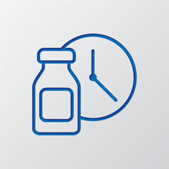 Vial bottle, vaccination time simple icon vector. Flat design. Paper cut design. Cutted blue symbol with shadow. Gray background