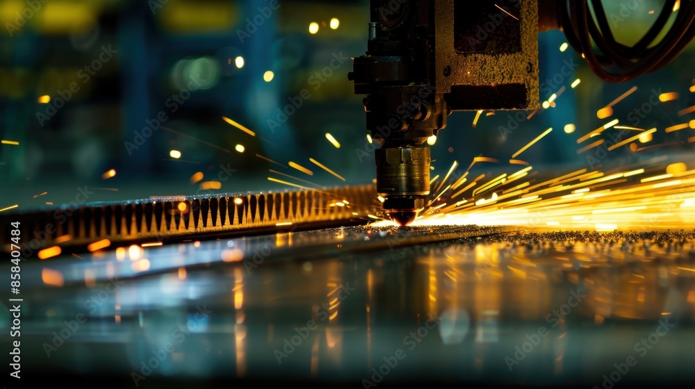 Wall mural Close-up of a gas cutting machine in action during steel fabrication