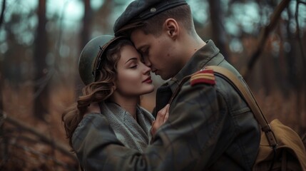Obraz premium A pair of people wearing military attire, possibly on duty or attending an event