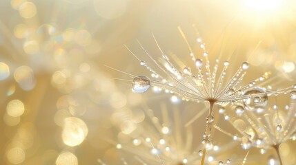 Dew drops on dandelion seed with soft background