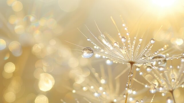 Dew drops on dandelion seed with soft background